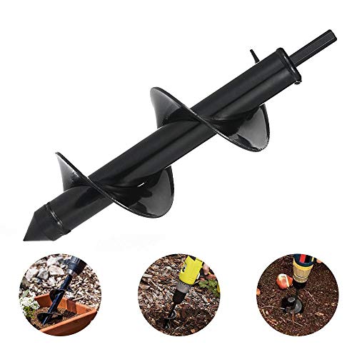 Volwco Earth Auger Spiral Drill Bit, Post Hole Borer with Non-Slip Hex Drive, Garden Digger Attachments for Planting Flower, Bulbs, 8 * 25CM