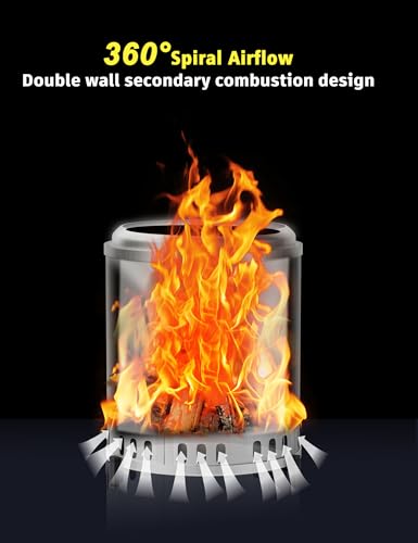 Image of Small Size Stainless Steel Smokeless Wood Burning Fire Pit 9 inch VDFP-9W for Outdoor Bonfire, Garden, Hiking, Camping, Fishing, Mountaineering, Picnic Activities. (23 x 23 x 24 cm)