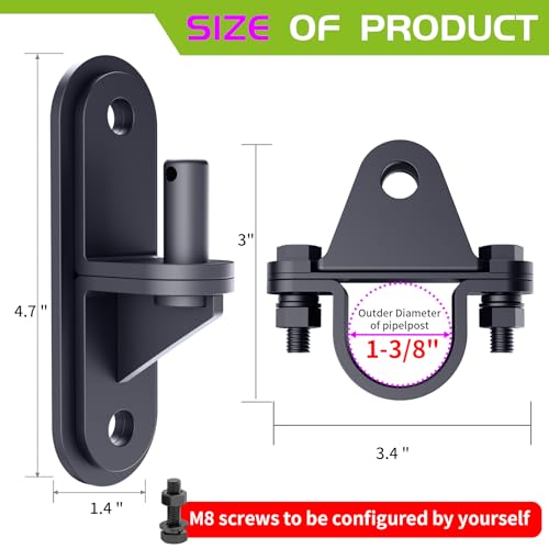 Image of Gate Hinges 2 Pack 1-3 /8 Inch Wall Mount Gate Hinge Removable Bolts for Wall Mount Fence Post Chain Link Fence Frame Hinge Outdoor Gate Hardware /Posts for Farm, Fence Gate