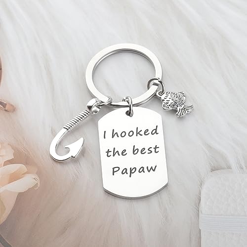CENWA Papaw Fishing Gifts Pawpaw Fishing Hook Key Ring Fishing Grandpa Gifts I Hooked The Best Papaw Keychain4