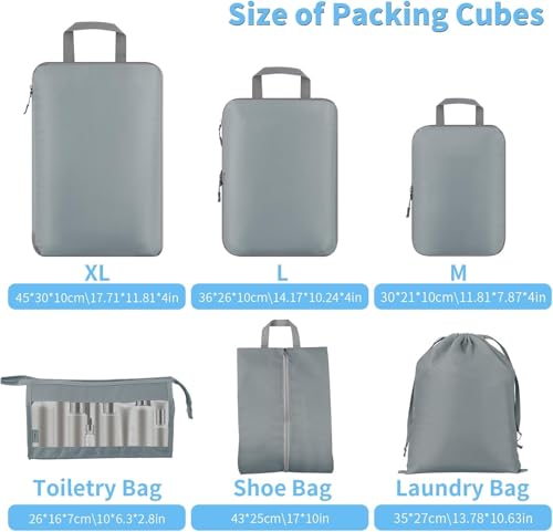 Compression Packing Cubes - 6 PCS Packing Cubes for Suitcases, Extensible Suitcase Organiser Bags Travel Luggage Organiser Set for Suitcase Backpack Travel Essentials or Home Storage (Grey) - Image 3