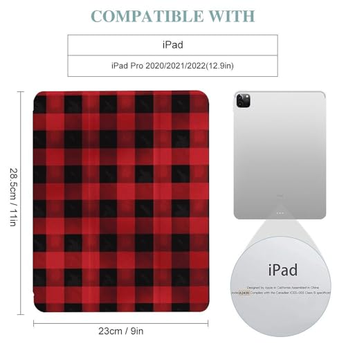Coque iPad Pro 12.9 à motif écossais rouge avec support et porte-stylet - 2