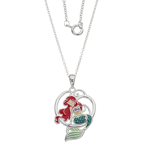 Disney Jewelry for Women, Little Mermaid Ariel Silver Plated Necklace Pendants, Rainbow Crystal, Rainbow Glitter, Crystal Seashell Accents, 18"4