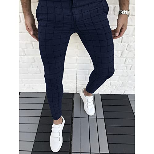 Mens Casual Plaid Jogger Pants Fashion Checked Flat Front Slim Fit Stretch Skinny Dress Pants Suit Trousers with Pocket2
