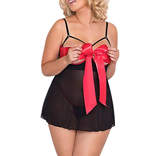 Bwer Lencería L-5XL de Talla Grande para Mujer, Ropa Interior Transparente de Malla Sexy, Ropa de Dormir para Mujer, lencería erótica Babydoll, Tanga, Amarillo, L