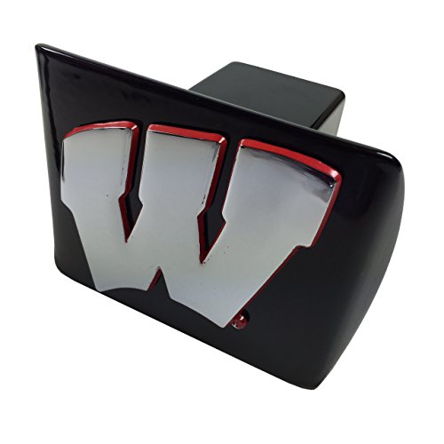 University Of Wisconsin Metal Emblem (Chrome With Red Trim) On Black Metal Hitch Cover #TOP25