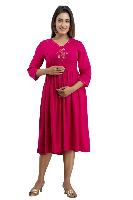 Women's Rayon Floral Embroidery Anarkali Maternity Feeding Kurti-image-31