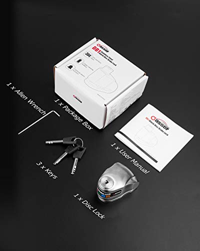 Oasser Motorcycle Disc Brake Lock 120dB Alarm Disc Lock, Stainless steel lock Large Capacity Battery Intelligent ON/OFF Alarm Function for Motorcycle Bike Scooters