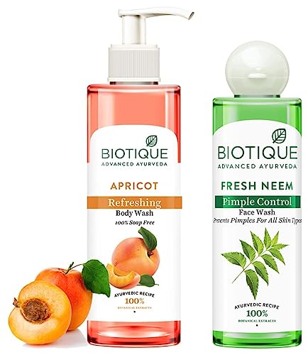 Image of Biotique Bio Neem Purifying Face Wash, 200 ml & Apricot Body Wash, Transparent, 200 ml