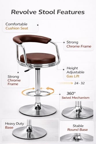 Image of Modern Magam Bar Stool with 360 Swivel | Height Adjustable Bar Chair | Counter Stool & High Chairs | Comfortable for Home, Office, Restaurant Bar, Cafe & Cash Counter - (Brown)