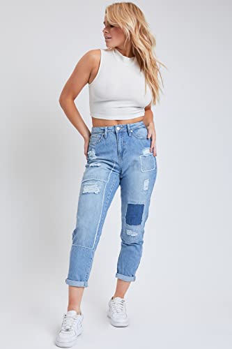 YMI Women's Junior Dream High-Rise Straight Patchwork Jean2