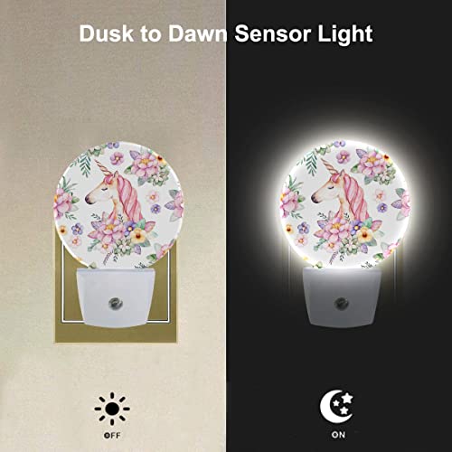 Image of EKOBLA Unicorn Night Light, Pink Unicorn Among Flowers Night Lights Plug Into Wall with Auto On /Off Sensor for Girls Bedroom, Nursery and Indoor Home Decor