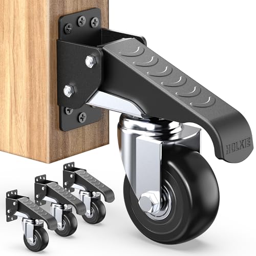 HOLKIE Retractable Casters Heavy Duty Casters with Lifting and Lowering Function Maximum Load of 700 lbs (Set of 4) for Workbenches or Other Equipment