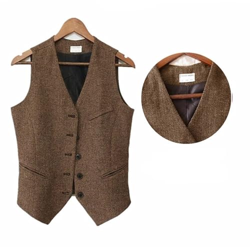 Tuikayoo Womens Herringbone tweed Vest Sleeveless Button Down Top V Neck Outerwear Waistcoat Vest2