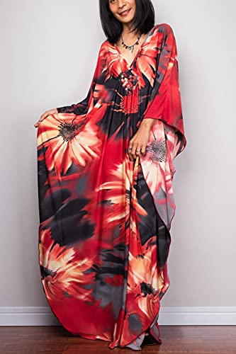 Vestido largo de playa LikeJump estilo kaftan maxi ligero con mangas anchas de kimono 6