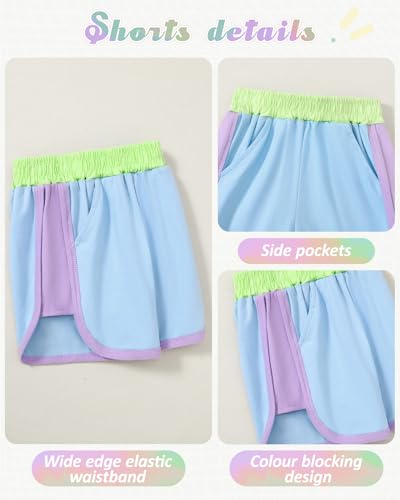 Image of SANMIO Toddler Girl Clothes Summer Toddler Girls Color Block Short Sleeve Shorts Sweatsuit Outfits 2 Piece Clothing Set