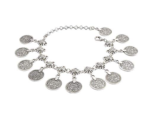 Jane Stone Vintage Style Antique Silver Anklet Color Coin Tassels Beach Ankle Chain (B0480)