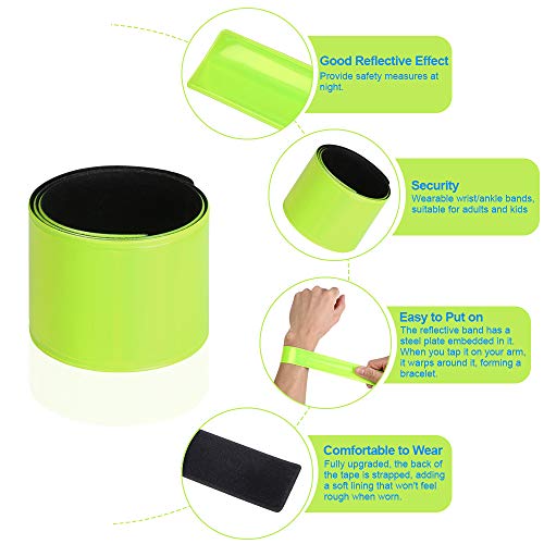 URAQT Reflektorbänder, 12PCS Schnapparmbänder Klatscharmband Sicherheitsband Reflektierend, Reflexband für Kinder, Erwachsene, Jungen und Mädchen im Set zum Fahrrad Fahren, Laufen oder Joggen