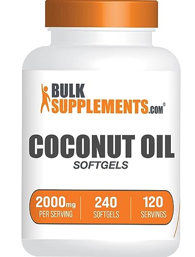 BulkSupplements.com Coconut Oil Softgels - Pure Coconut Oil, Coconut Oil Capsules for Skin & Hair, Coconut Oil Supplement - Coconut Oil Pills, 2 Softgels per Serving (2000mg), 240 Softgels