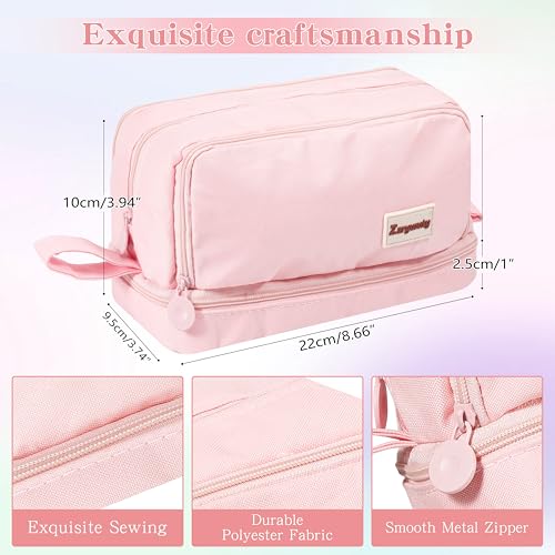 Image of Zzrywuty Pink Large Capacity Pencil Case 4 Compartments,Pencil Pouch with Zipper Portable Handle for Teens Adults Aesthetic Pencil Bag Stationery Organizer Pen Pencil Case with Handle for School