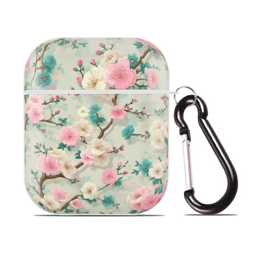 Cherry Blossom Case for Airpod 2/1 Cover with Keychain Full Protective Plastic Skin Accessories for Women Men