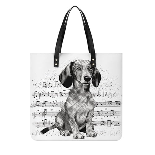 Sac à main Teckel en cuir végétalien imprimé notes de musique style hobo pour femme