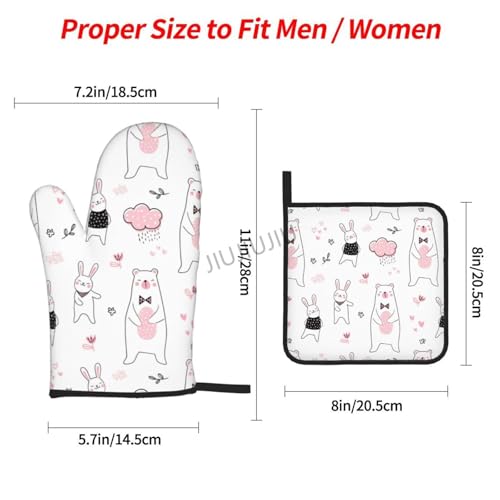 Oven Mitts and Pot Holders Set Bunny Bear Patterns Non-Slip Heat Resistant Oven Mitts and Potholder for Cooking Baking Grilling BBQ - immagine 3