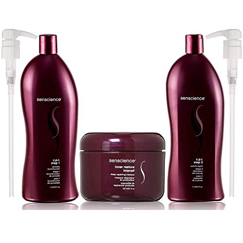 Senscience C.P.R. Step 1 & 2 Porosity Reconstructor and Cuticle Repair 33.8 Ounce With Inner Restore Intensif Deep Repairing Masque 5.1 Ounce With Pumps