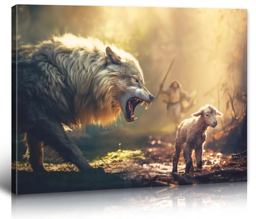 DJSYLIFE Christian Wall Art Jesus Running After Lost Lamb for