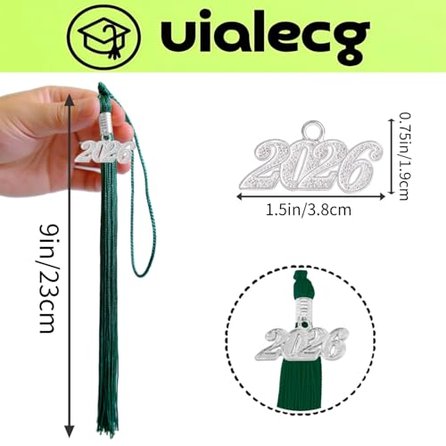 Image of Graduation Tassel 2026 for Grad Cap,Forest Green Tassel with Silver Charm