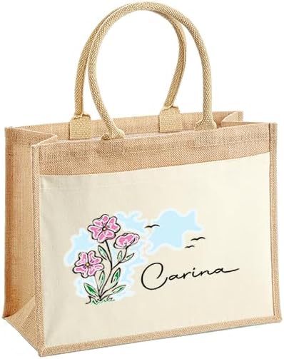 Jutetasche mit Personalisierung – Blumen – Geschenk-Tasche – Verpackung – Abschied – Rente – Urlaub – Pension – Frauen – Kollegin (L) Jutetasche mit Personalisierung – Blumen – Geschenk-Tasche – Verpackung – Abschied – Rente – Urlaub – Pension – Frauen – Kollegin (L)