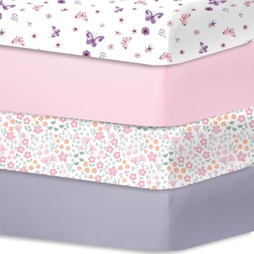 Little Grape Land - Little Grape Land Draps pour Lit Bébé 4 Pièces 60x120 cm,Drap Housse 60x120 Lit Bébé 100% Microfibre Respirante Oeko-TEX avec Protège Matelas Amovible et Motifs Mignons(Le Papillon et la Fleur) - -9%