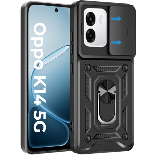 Image of A rtistque Armor Bumper Back Cover Case for Oppo K14 5G / Oppo A6 Pro 5G | Ring Holder Stand | Sliding Camera Protection | Shockproof Heavy Duty Design | Oppo K14 Back Cover - Black