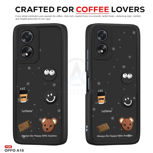 Image of AESTMO Back Case Cover for Oppo A18 / A38 Cover | Cute Fun Cartoon 3D Ball | Coffee Silicone Case | Full Body Protection | Camera Protection Back Cover for Oppo A18 / A38 (Black)