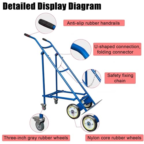 ZIMGOD Oxygen Tank Holder Indoor 4 Wheels Oxygen Tank Cart Foldable, Rolling Gas Cylinder Fixed Shelf Heavy Duty, Freestanding Cylinder Holder Device for Nursing Homes