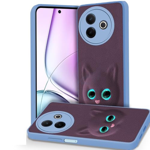 Image of AESTMO Back Case Cover for Vivo Y39 5G Back Cover | 3D Cat Cover | Leather Finish | Full Body Protection | Camera Protection Back Cover for Vivo Y39 5G (Purple)