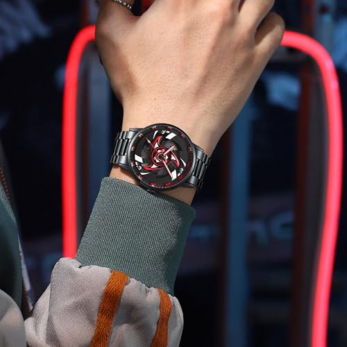 Image of GOLDENIZE FASHION Branded Men's Sport Quartz Watch Arrow Wheel Dial 360 Rotating Casual Fashion Stainless Steel Alloy Mens & Boy's Luxury Metal Gift Creative Watch