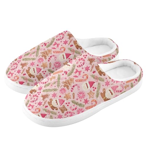 Fuzzy Memory Foam Slippers for Women/Men Pink Coconut Christmas Repeat Pattern Fluffy Winter House Shoes Indoor and Outdoor4