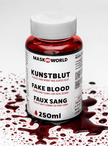 Maskworld Kunstblut 1 Flasche 250 ml – künstliches Blut Filmblut für großflächige Horror Effekte und Grusel Dekoration - Theaterblut Halloween & Horror-Party