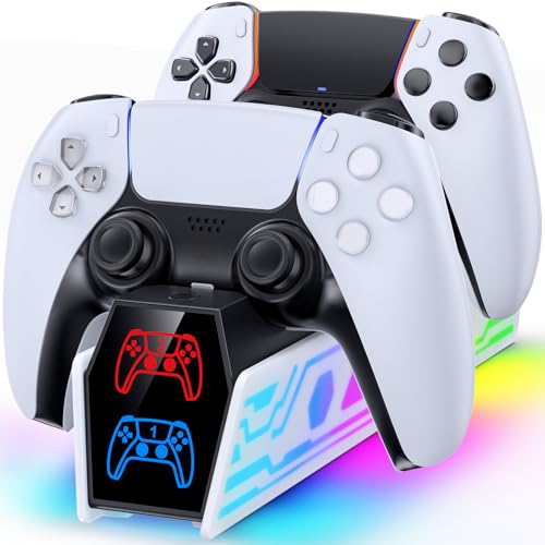 RGB PS5 Controller Ladestation, PS5 Ladestation für Original & Edge Controller mit LED Licht, 2 St. Schneller Controller Ladegerät Ständer für PS5, PS5 Zubehör