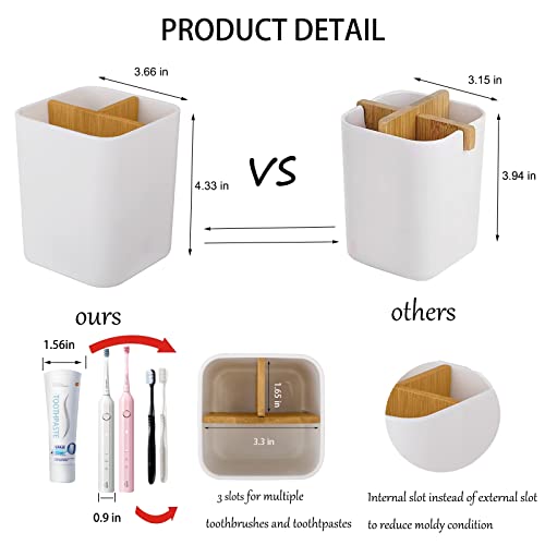 Bamboo Toothbrush Holder For Bathrooms, 3 Slots Toothbrush And Toothpaste Holder Bathroom Counter Organizer For Electric Toothbrushes, Floss, Razors - White #TOP1