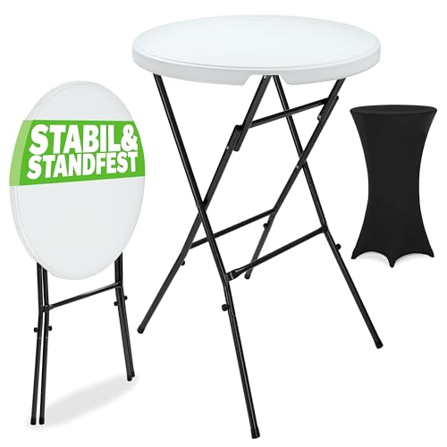 Casaria® Stehtisch mit Husse Schwarz 72 cm Set Klappbar Bistrotisch Rund 110 cm Hoch Outdoor Klapptisch Wetterfest Garten Partytisch Bartisch Hochzeit