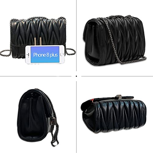 Hanbella Crossbody Purse for Women - Cute Quilted Leather Shoulder Bag with Gold Chain Strap for Teen Girls - Womens Clutch2