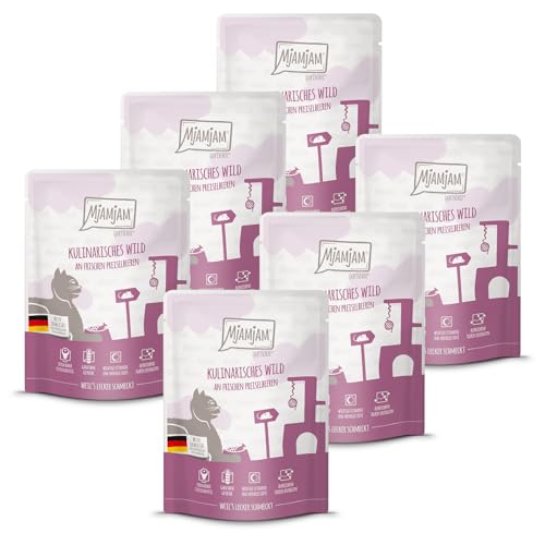 MjAMjAM - Comida húmeda premium para gatos - Quetschie - juego culinario con arándanos frescos, pack de 6 (6x300g), sin cereales
