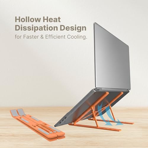 Image of Geonix Trek T3 Aluminium Ergonomic Laptop Stand | 7 Angles Adjustable Tabletop | Anti Slip Rubber Pads | Foldable | Compatible with Laptops Upto 17 inch (Cosmic Orange)