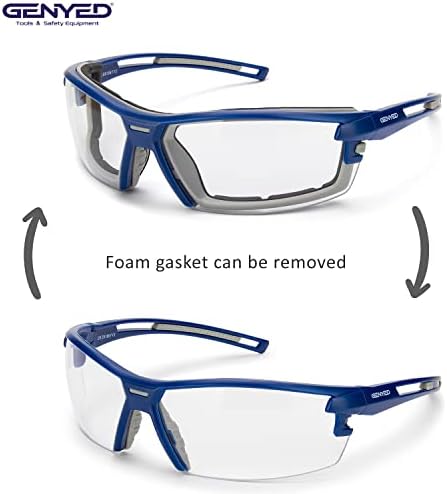 GENYED® Safety Glasses CE EN166 certified with Foam Gasket, Anti Fog Scratch Resistant UV400 Protection, Wrap-Around Lenses, Safety Goggles, Protective Eyewear