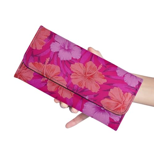 Howilath Womens Hibiscus Flower Wallet Clutch Organizer With Change Pocket, Credit Card Clutch Long Purse for Women - Hot Pink4