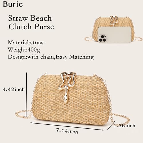 Image of Straw Clutch Purses Summer Beach Purse for Women Woven Vacation Handbags Snake Clasp Straw Beach Bag