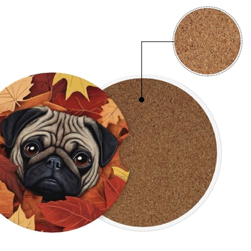 2pcs Car Cup Holder Coaster Pug Dog Absorbent miniatura 6