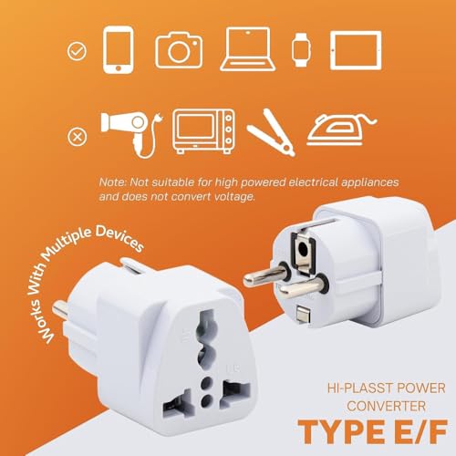 Image of Hi-Plasst Europe Travel Adapter - Type E /F Schuko Plug for Germany, France, Russia, Spain, Italy - Universal EU Adapter for India to Europe (Pack of 2)